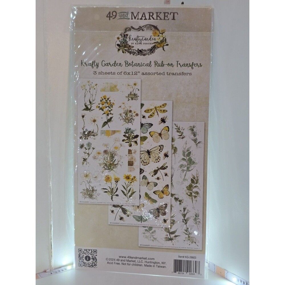 49 and Market Krafty Garden Botanical Rub-On Transfers 3 Sheets KG-26603 NEW